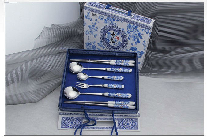 New ceramic tablware stainless steel ceramic knife fork spoon brand dinner fork spoon tableware Q-7A