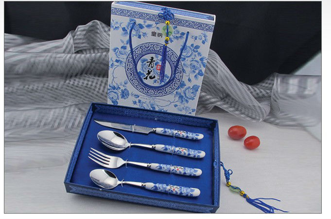 New ceramic tablware stainless steel ceramic knife fork spoon brand dinner fork spoon tableware Q-4A