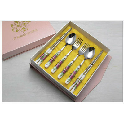 New ceramic tablware stainless steel ceramic knife fork spoon brand dinner fork spoon tableware promotion gift B16