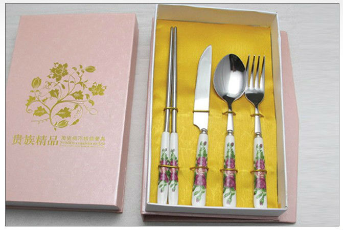 New ceramic tablware stainless steel ceramic knife fork spoon brand dinner fork spoon tableware promotion gift B14