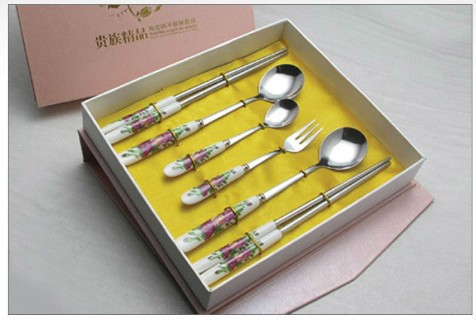 New ceramic tablware stainless steel ceramic knife fork spoon brand dinner fork spoon tableware promotion gift B17