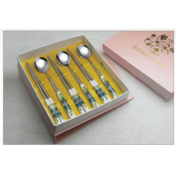 New ceramic tablware stainless steel ceramic knife fork spoon brand dinner fork spoon tableware promotion gift B15