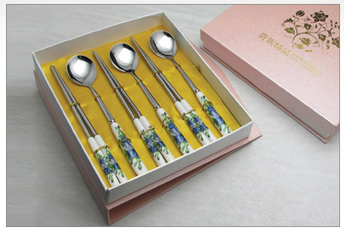New ceramic tablware stainless steel ceramic knife fork spoon brand dinner fork spoon tableware promotion gift B15