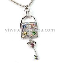 lock and key crystal stone pendant