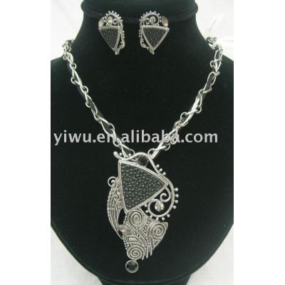leather silver jewelry set