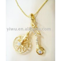 Bicycle Shaped Rhinestone Gold Necklace