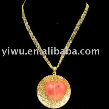 18K gold heart gemstone necklace