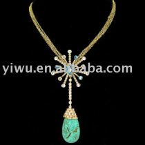 18K gold colorful rhinestone turquoise necklace