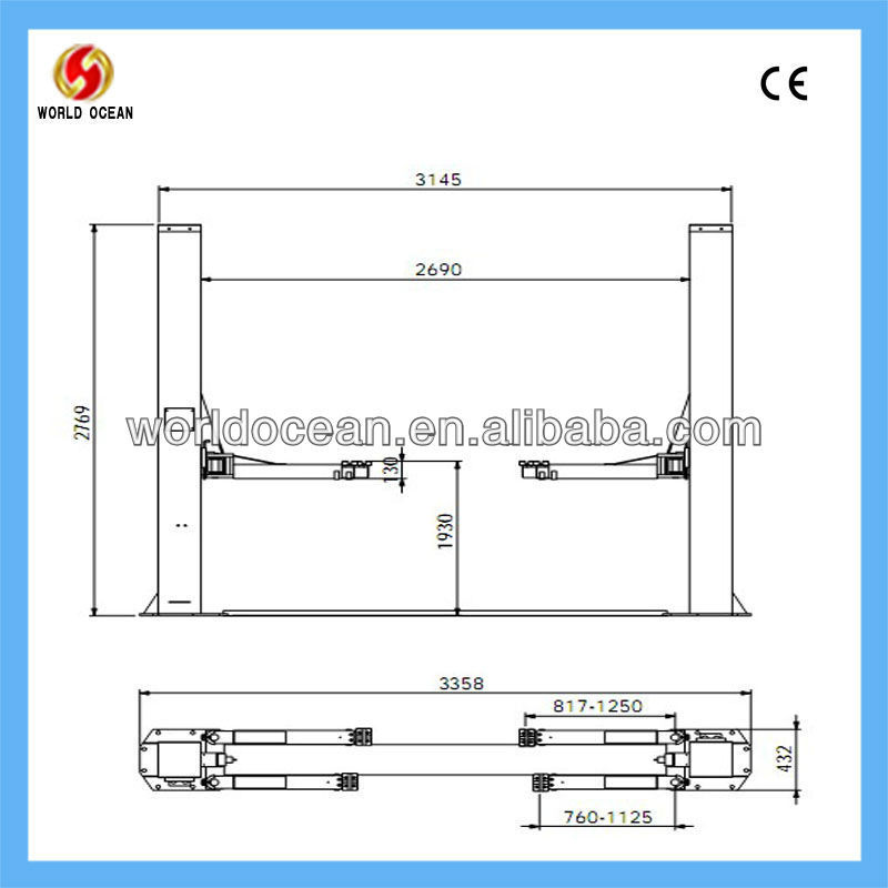 Two post car lifter manual hydraulic lifter 3T/4T auto lifter