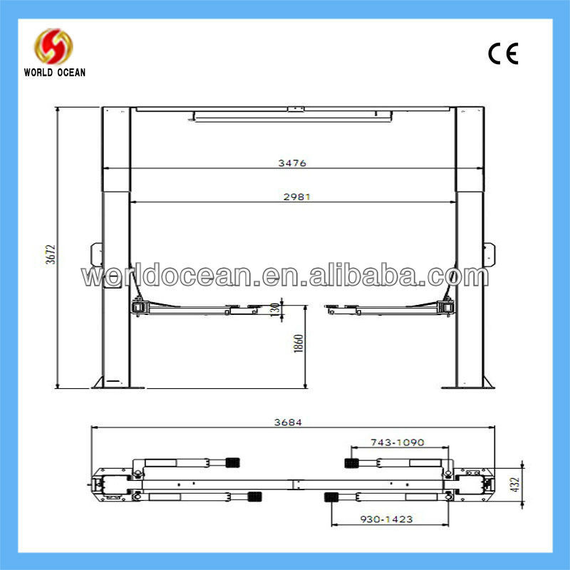 two post gantry car elevator with CE