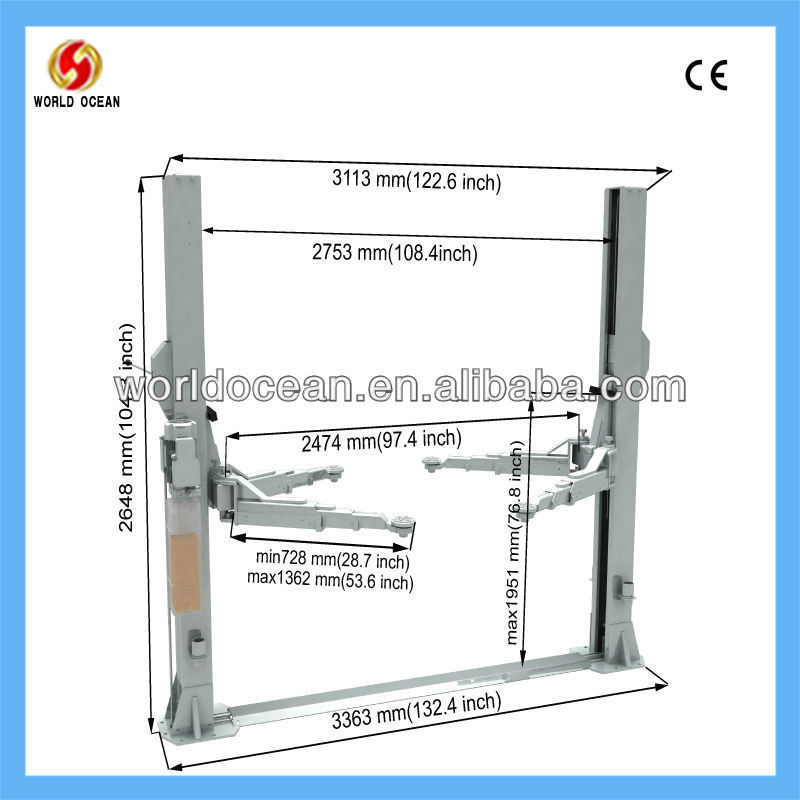 Two post elevator manual car lift WOW1130 (CE)
