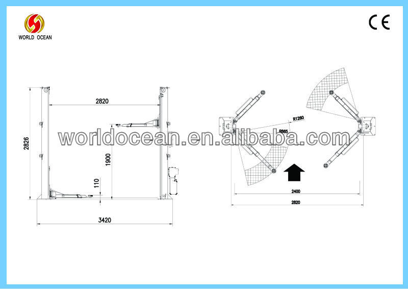 Hydraulic lift floor plate car lifter (CE) WT4000-A 2 post lifting