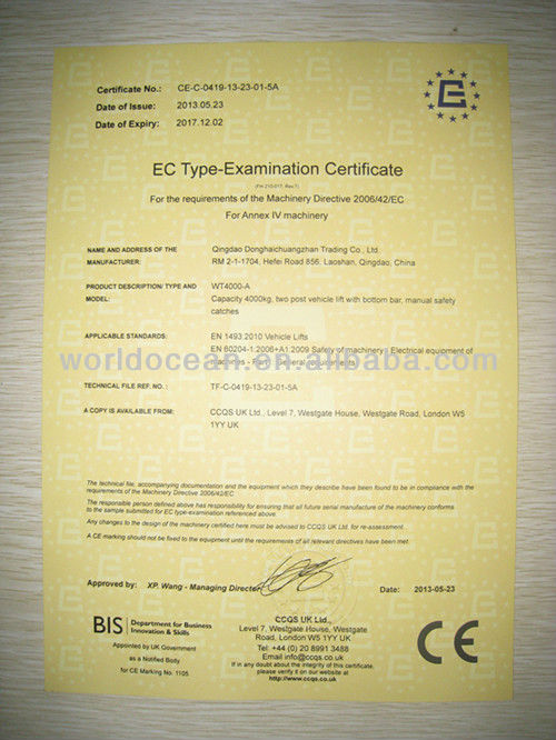 New Product for 2013 Overhead 2 post hydraulic vehicle lifting equipment meet CE certificate