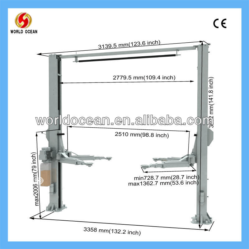 Steel two post lifting cars hydraulic beam lifter