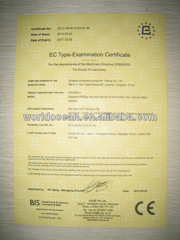 CE certificate 2-POST car lift for sale WT4000-A