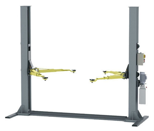 Symmetric two post hydraulic vehicle lift with base frame