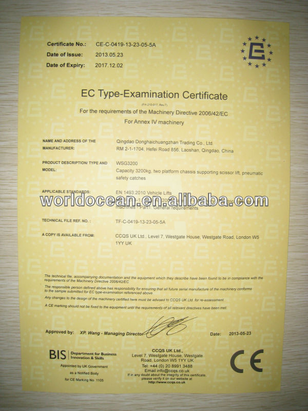 Car hoist with CE certification