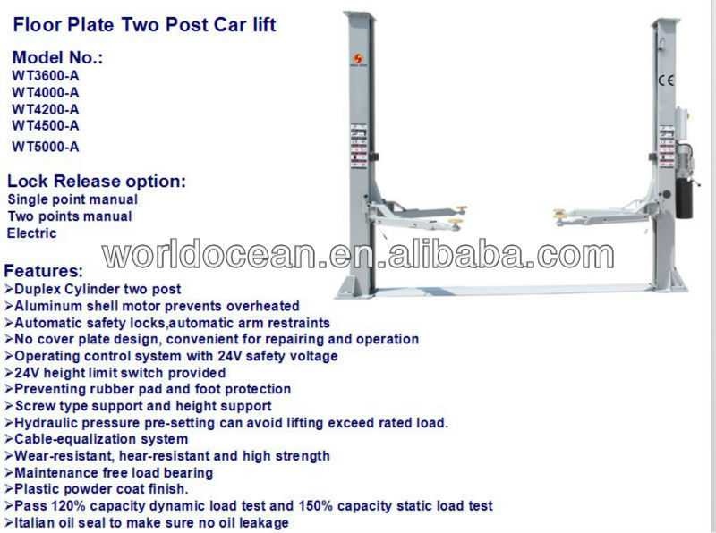 Discount sales two post car lift WT4000-A auto hoist