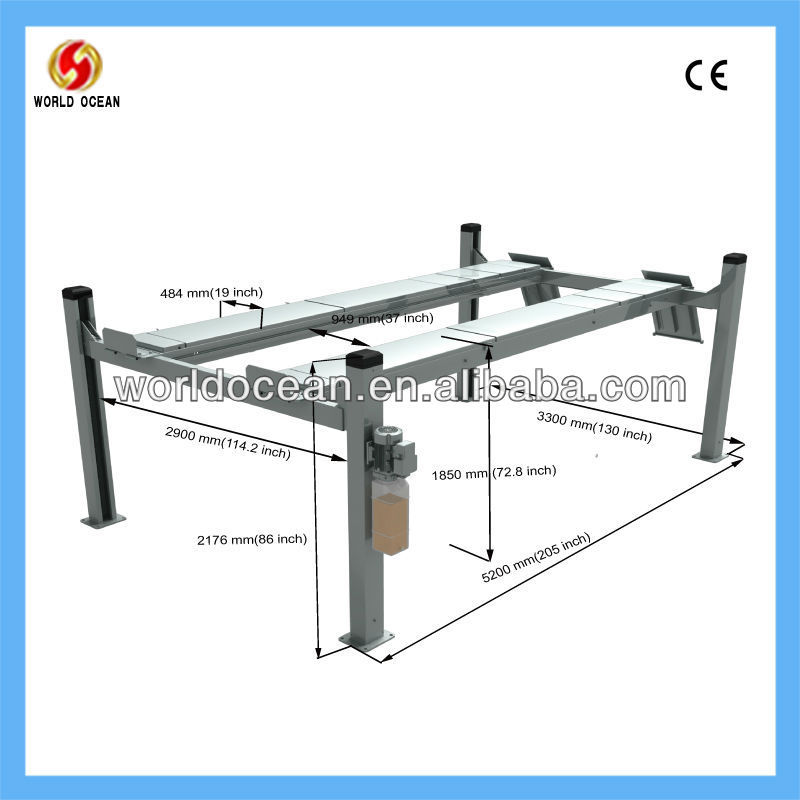 5.5 tons four post car lift with rolling jack