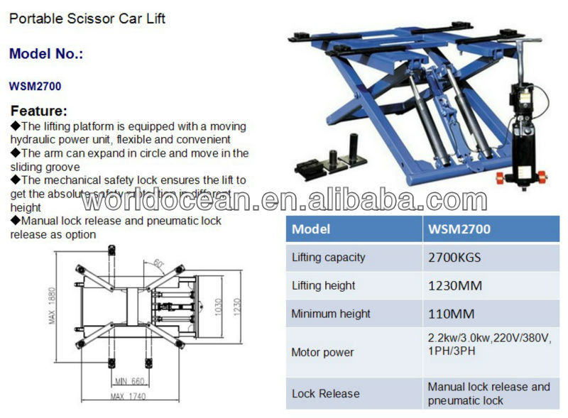 2013 hot sales Scissor protable car lifts vehicle scissor lift