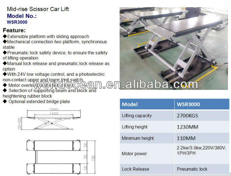 2013 Low price sales promotion auto lift hydraulic scissor hoist