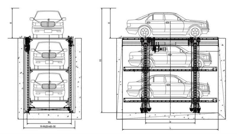 3 layers vertical parking system in pit with vedio