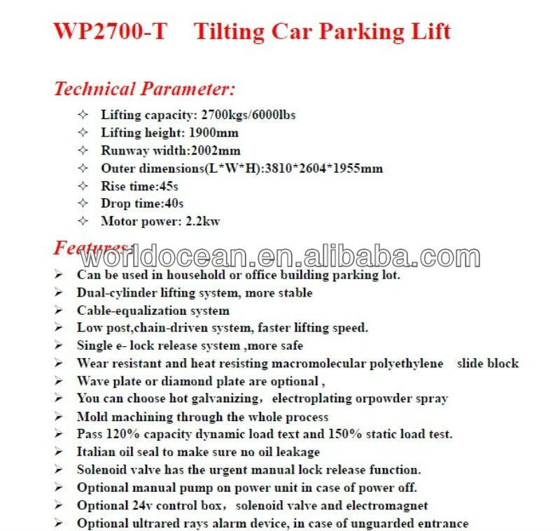 Tilting Car Parking Lift WP2700-T