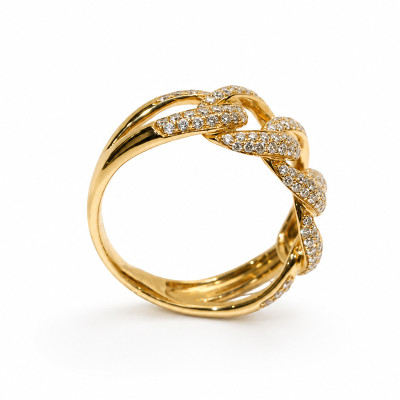 Pavé Curb Chain Diamond Ring in 18K Yellow Gold