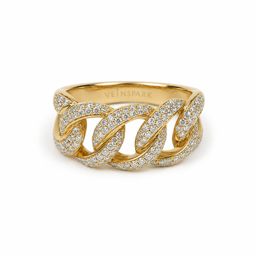 Pavé Curb Chain Diamond Ring in 18K Yellow Gold