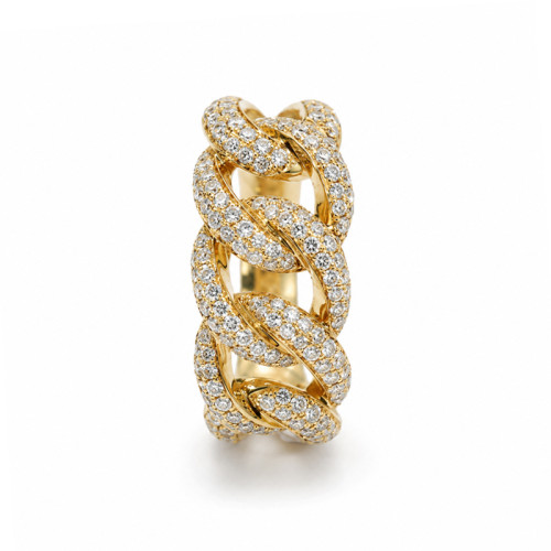 Pavé Curb Chain Diamond Ring in 18K Yellow Gold