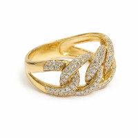 Pavé Curb Chain Diamond Ring in 18K Yellow Gold