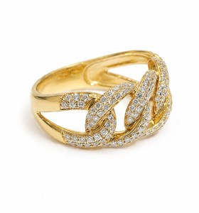 Pavé Curb Chain Diamond Ring in 18K Yellow Gold
