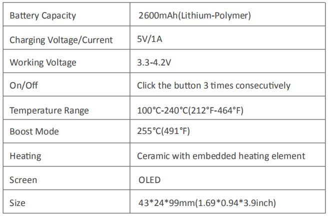 XMAX ACE VAPE SPECIFICATIONS