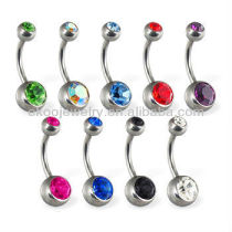 G23 Titanium Body Jewelry Highly Polished Titanium Double Gem Belly Button Rings