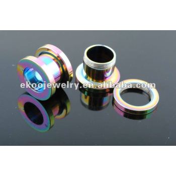 (Min. order $10) Steel Rainbow Titanium Anodized Flesh Tunnel 1.6mm-12mm Mixed Sizes Free Shipping Wholesale Body Piercing