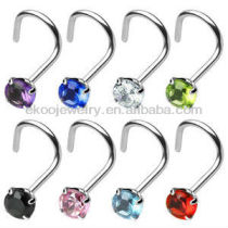 Body Jewelry Nose Piercing 18 g Prong Set 2mm CZ Steel Nose Screw