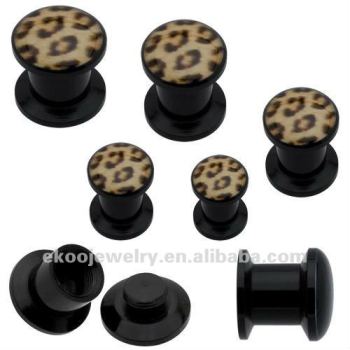 Black Acrylic Leopard Skin Stash Screw Plug Body Jewelry