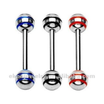 14 Gauge Surgical Steel Epoxy Stripe Tongue Barbell 1.6*16*6mm Tongue Ring Mixed Colors Body Jewelry