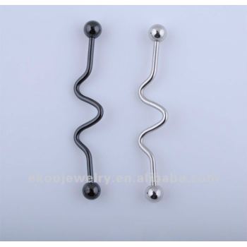 14 Gauge Titanium Plated Industrial Wave Barbell Body Piercing Jewelry