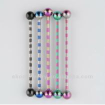 Surgical Steel Titanium Anodized Industrial Barbell With Anodized Rainbow Stripes 1.6*38*5mm Mixed Sizes Body Jewelry