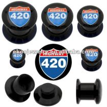 Body Piercing Black Acrylic HWY 420 Stash Screw Plug