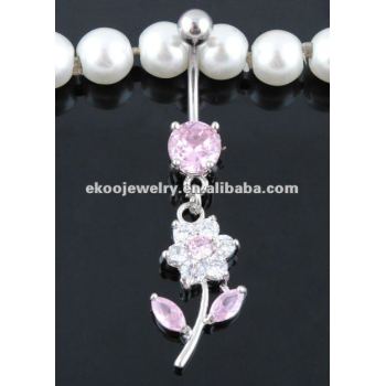 Pink Flower Belly Ring Body Jewelry