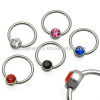 G23 Titanium Body Piercing Jewelry Highly Polished Titanium Captive Ring With Gem