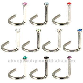 G23 Titanium Body Piercing Jewelry Highly Polished Titanium Nose Screw With Crystal Nose Ring