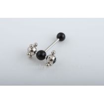Body Jewelry Spinner Barbell with Black Acrylic Ball Tongue Rings