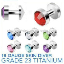 Highly Polished G23 Titanium Body Jewelry 18 G Titanium Skin Diver With Flat Gem and Cone Bottom One of Each Color Lot of 8