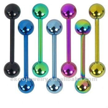 14 GaugeTitanium Anodized Tongue Barbell 1.6*16*5mm Mixed Colors Body Jewelry