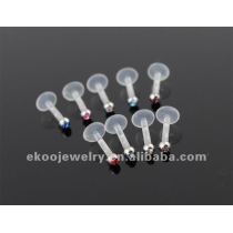 Body Jewelry Internal bio plastic labret with jewel ball Lip Rings 1.2*8*2.5mm Mixed Colors