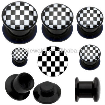 Black Acrylic Checker Stash Screw Plug Body Piercing Jewelry