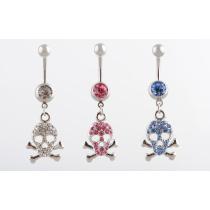Dangle Skull Belly Button Ring Rhinestone 3 Colors Navel Piercing Body Jewelry Free Shipping